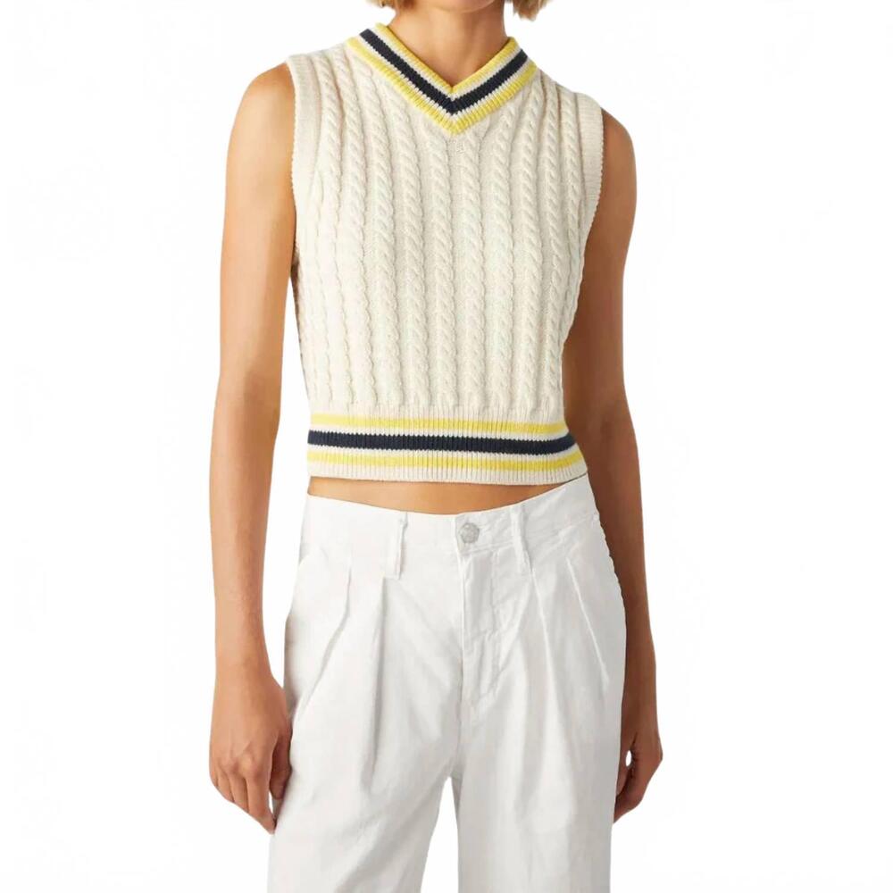 NEW AMO selma sleeveless v-neck sweater in white